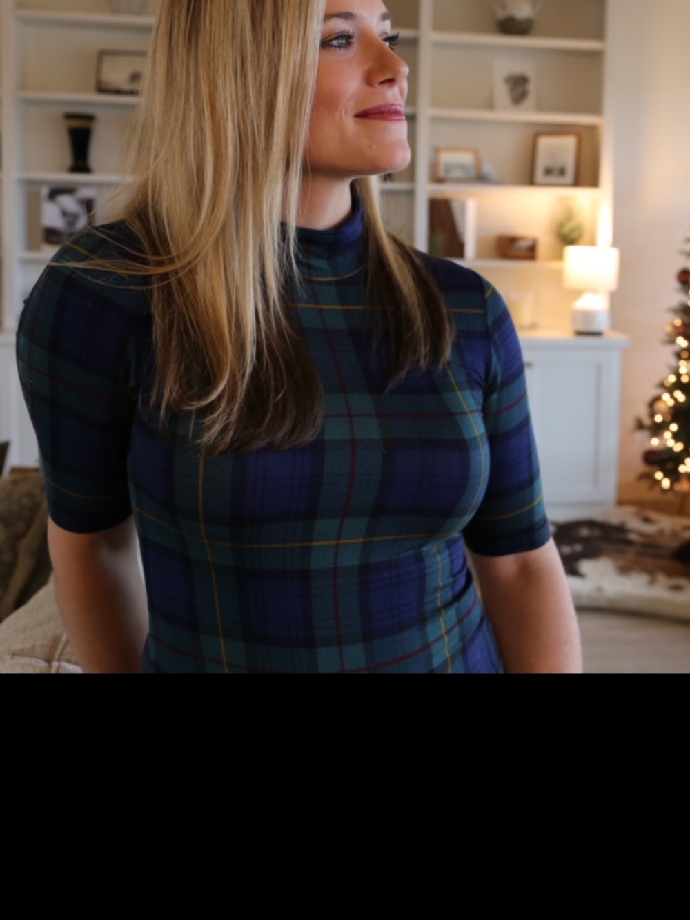 Ralph Lauren Blue and Green Plaid Mock Neck Top